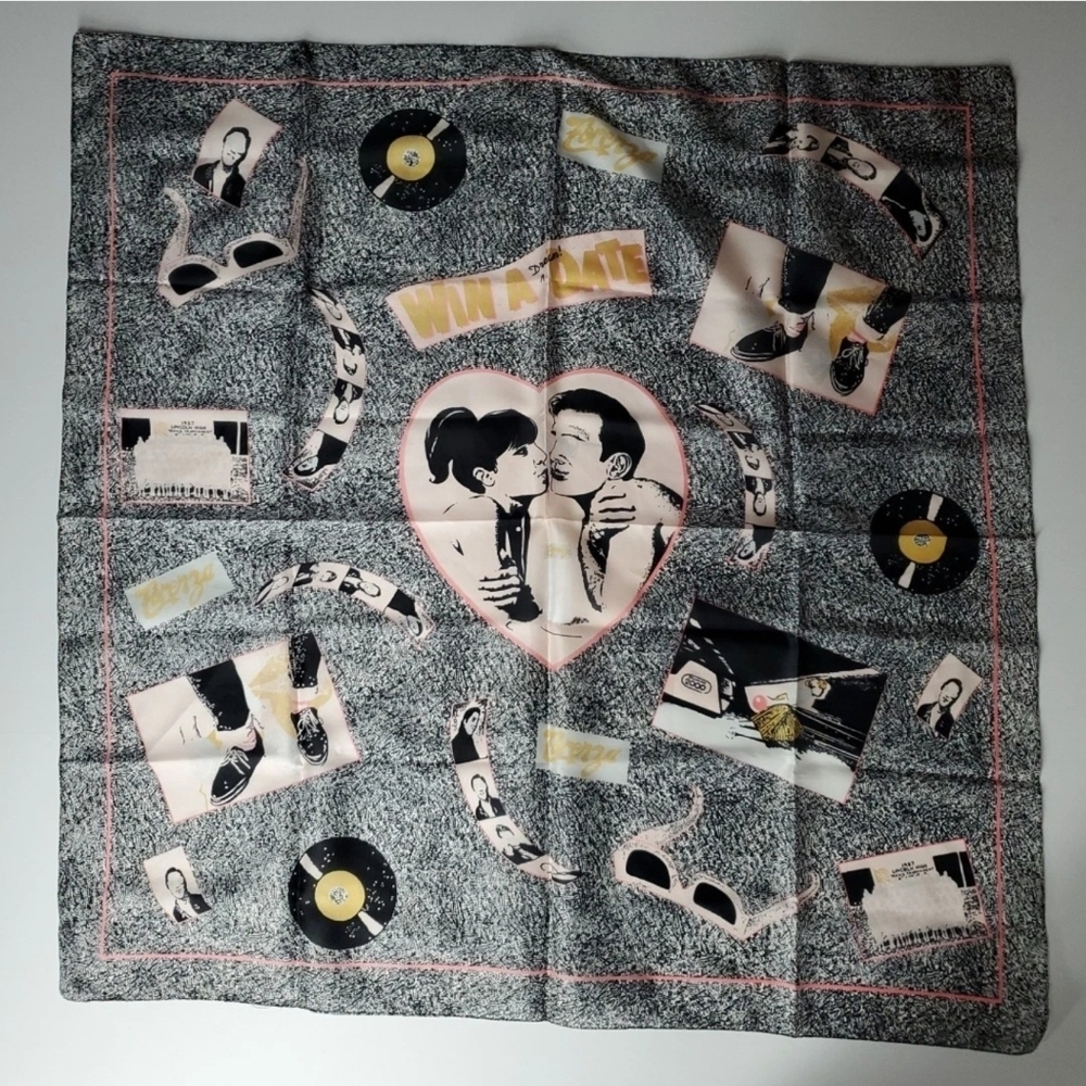 80's Vintage Italy Scarf FORENZA Retro Records Rockabilly New Wave 31" SQUARE